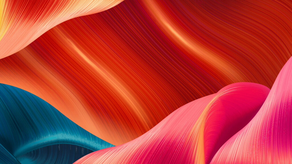 Vibrant Tricolored Silks: A Stunning 4D Ultra HD Wallpaper in Orange, Pink, and Teal