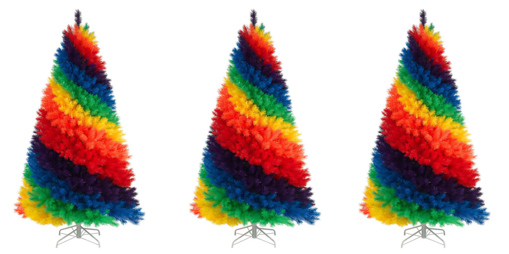 Vibrant Triptych Wallpaper: Colorful Rainbow Christmas Trees