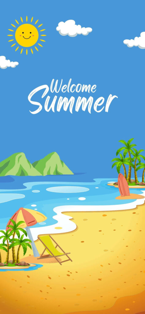 Vibrant Tropical Beach Illustration: Embrace Summer Bliss Wallpaper