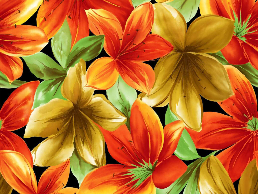 Vibrant Tropical Flower Wallpaper - Exotic Floral Design on Black