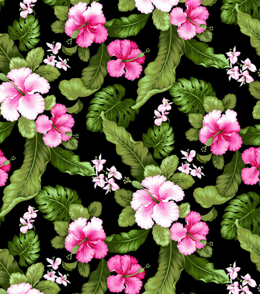 Tropical Hibiscus Flower Wallpaper: Vibrant Pink & Green Design