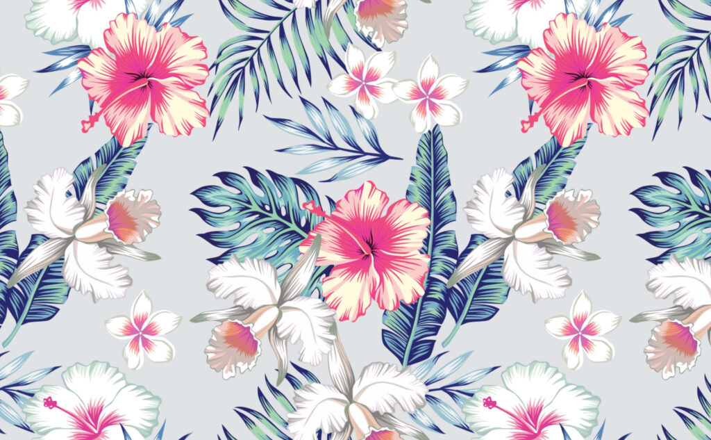 Vibrant Tropical Hibiscus Wallpaper: Pink & White Floral Delight