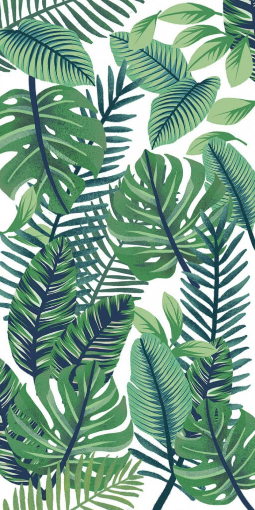 Vibrant Green Leaves Wallpaper: Monstera & Ferns on Light Background