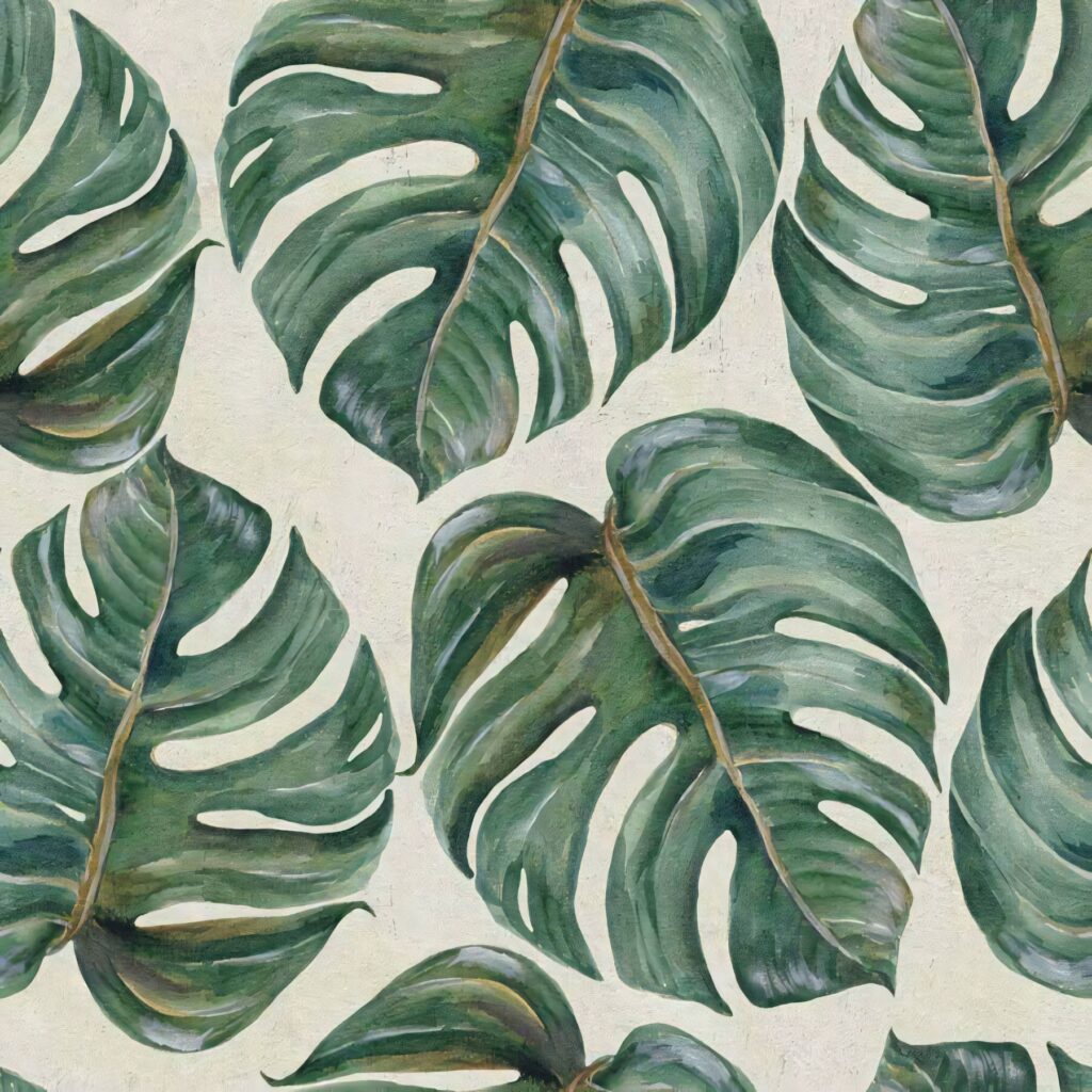 “Lush Monstera Leaf Wallpaper: Vibrant Tropical Green Background”