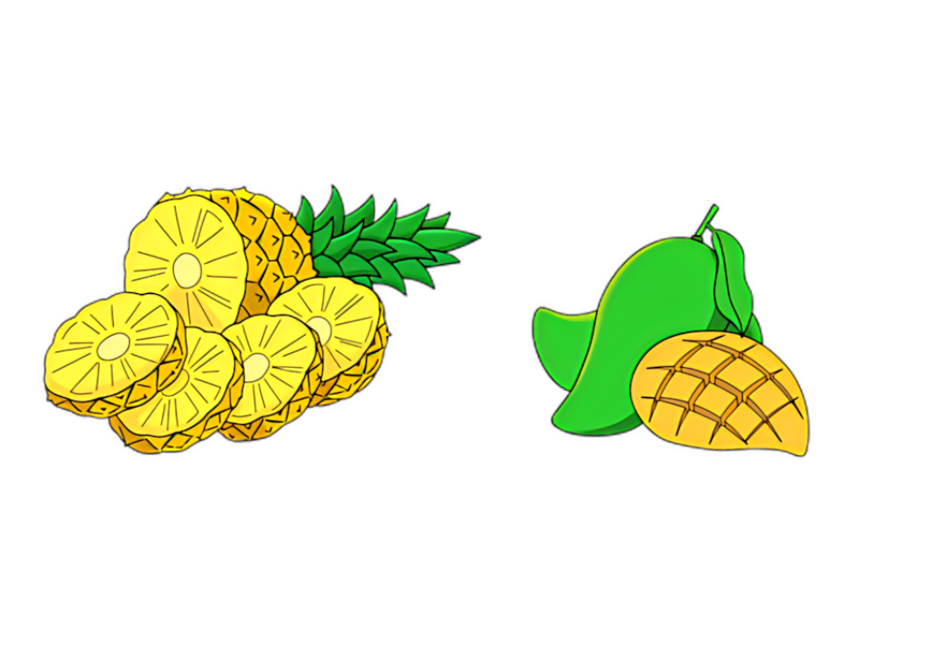 Vibrant Tropical Wallpaper: Juicy Pineapple & Mango Vector Art