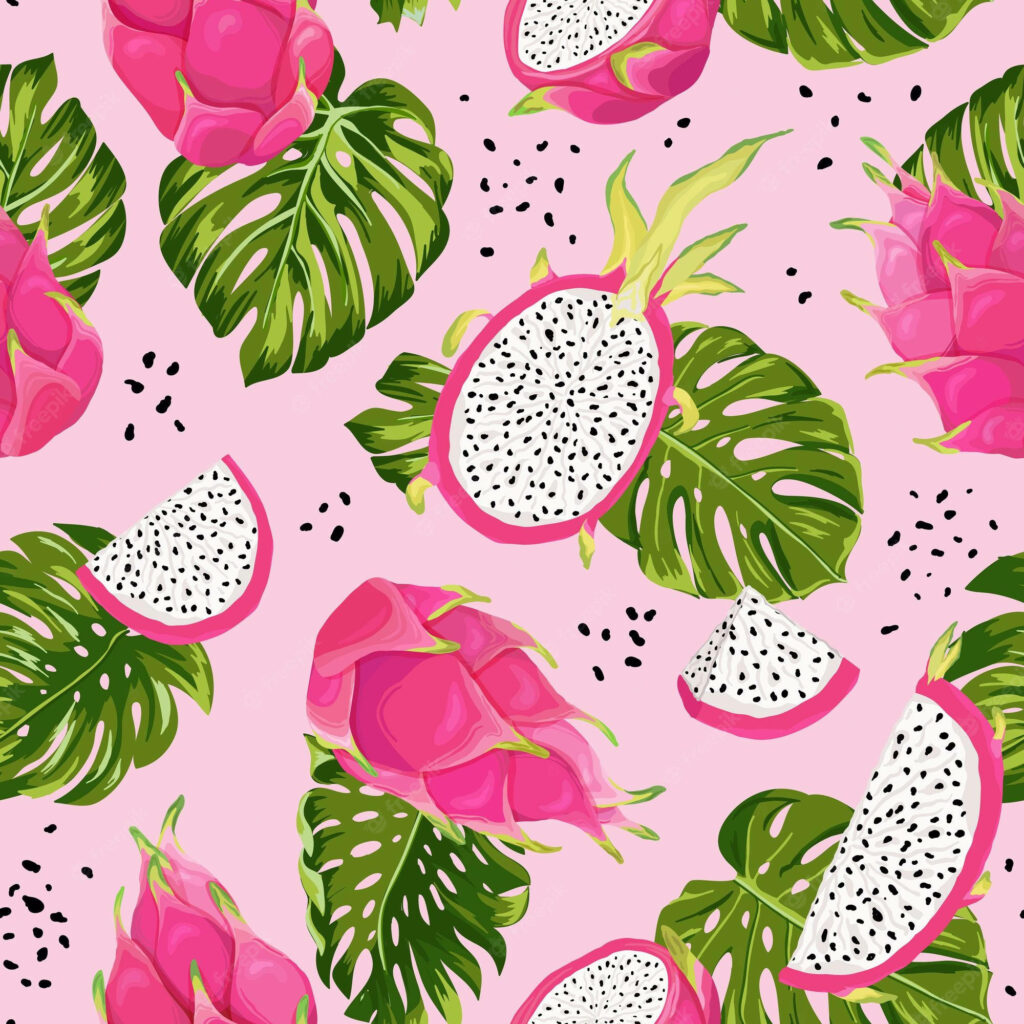 Vibrant Tropical Wallpaper with Dragonfruit & Monstera - Cute Design