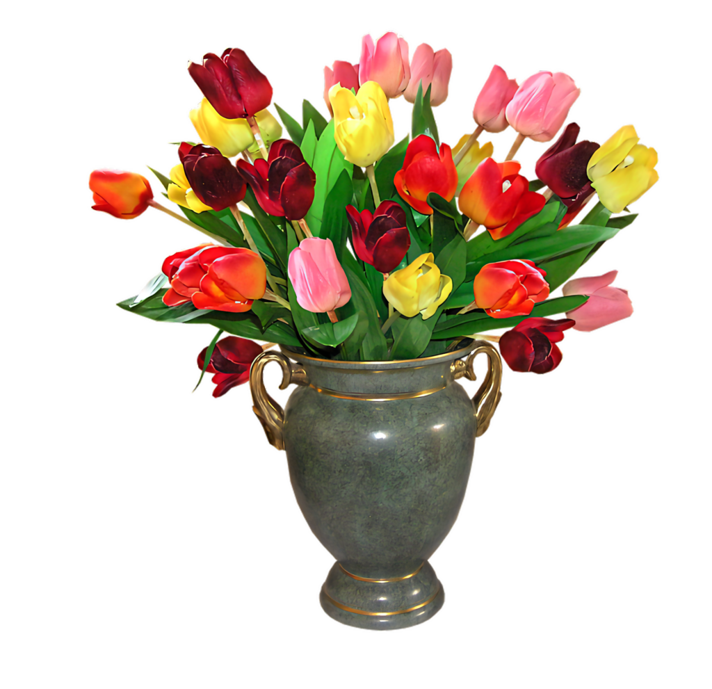 Vibrant Tulip Display in Decorative Vase for Cheery Background Wallpaper