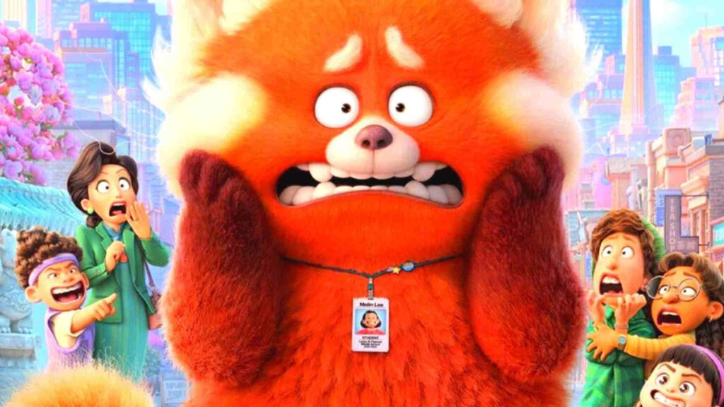 Vibrant Turning Red Wallpaper: Adorable Panda Transformation Scene