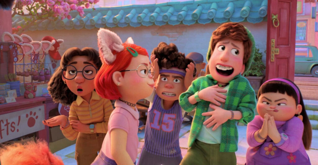 Vibrant Turning Red Wallpaper: Animated Characters in Lively Setting