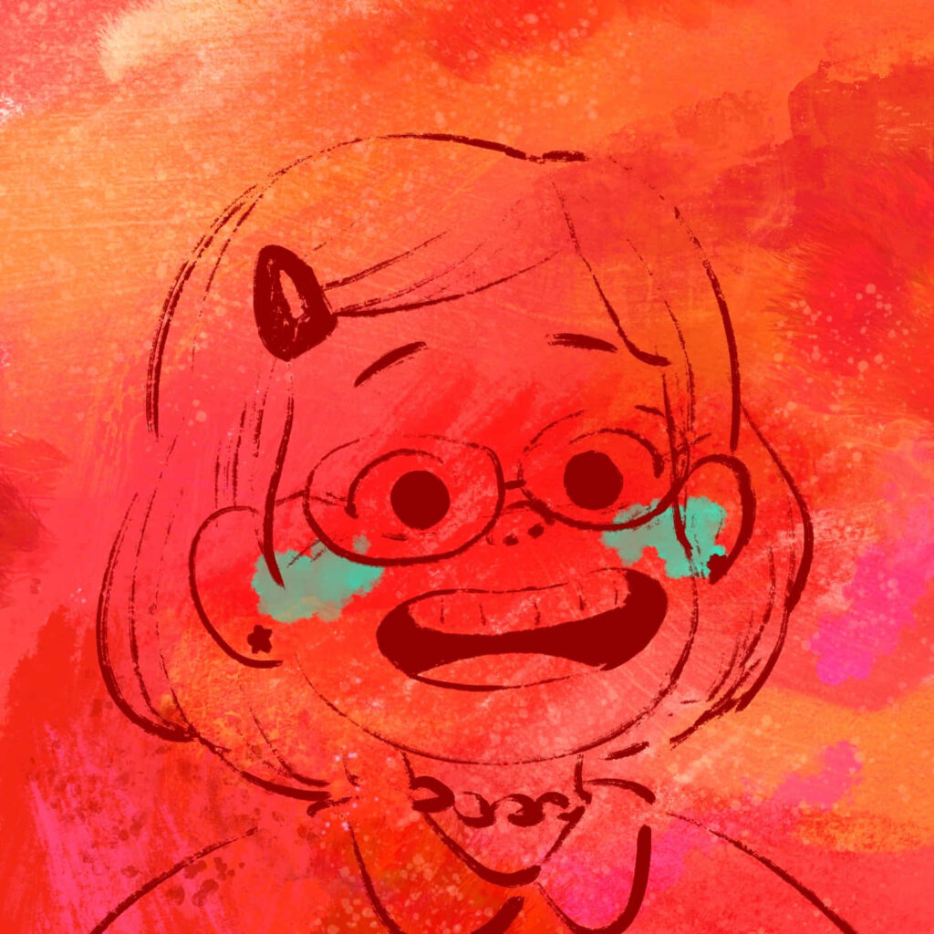 Vibrant Turning Red Wallpaper: Glowing Background & Joyful Character Design