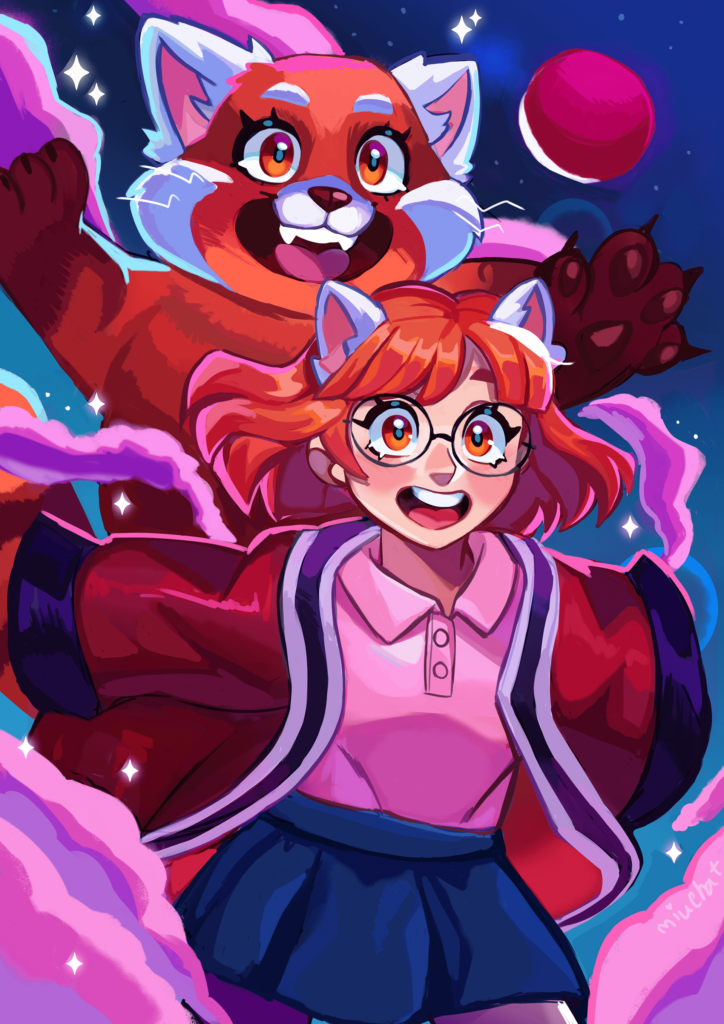 Vibrant Turning Red Wallpaper: Meilin Lee & Panda against Cosmic Beauty