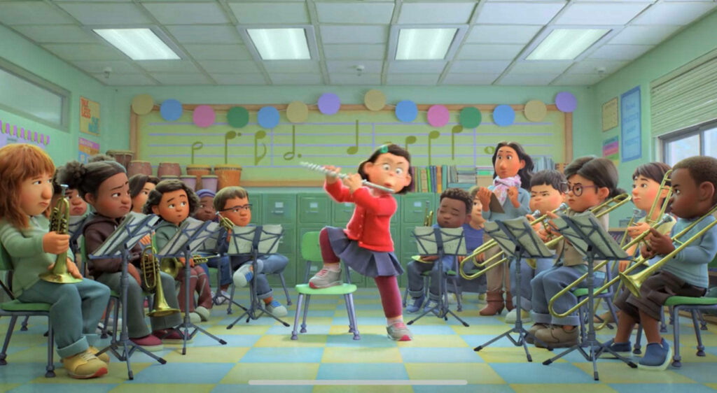 Vibrant Turning Red Wallpaper: Meilin Playing Flute in Class