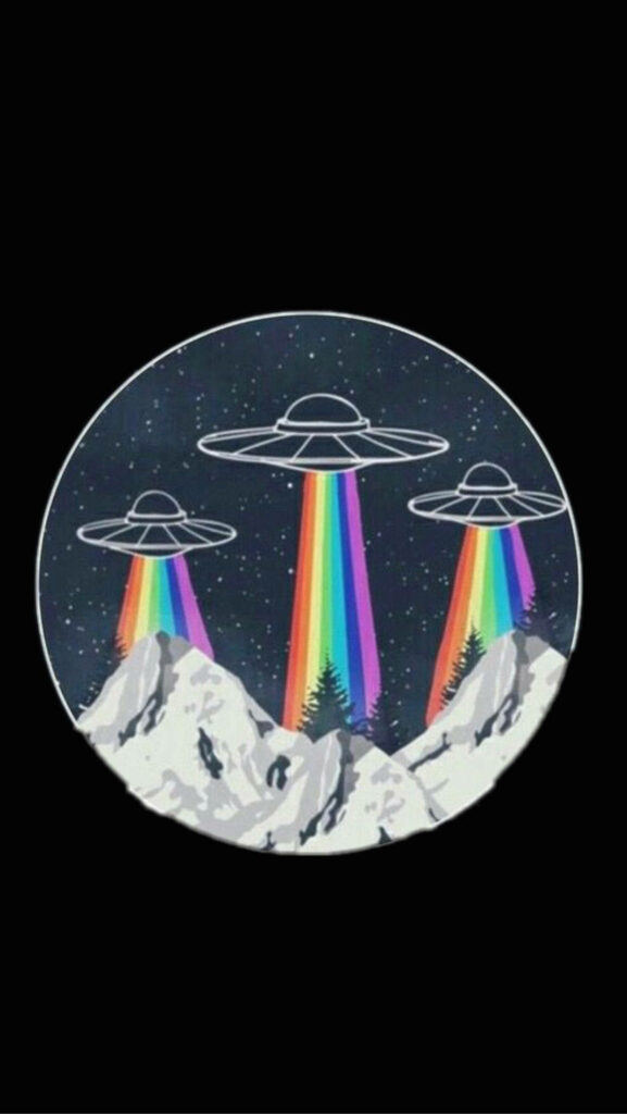 Colorful UFOs in Starry Night: Vibrant Wallpaper Background