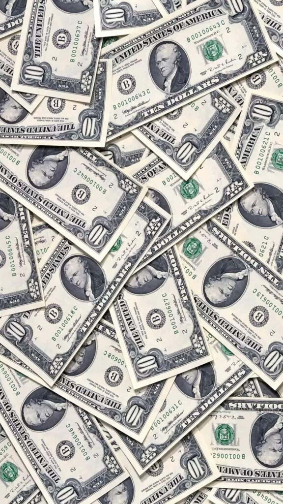 Phone wallpaper with scattered US dollar banknotes for a vibrant money-themed background