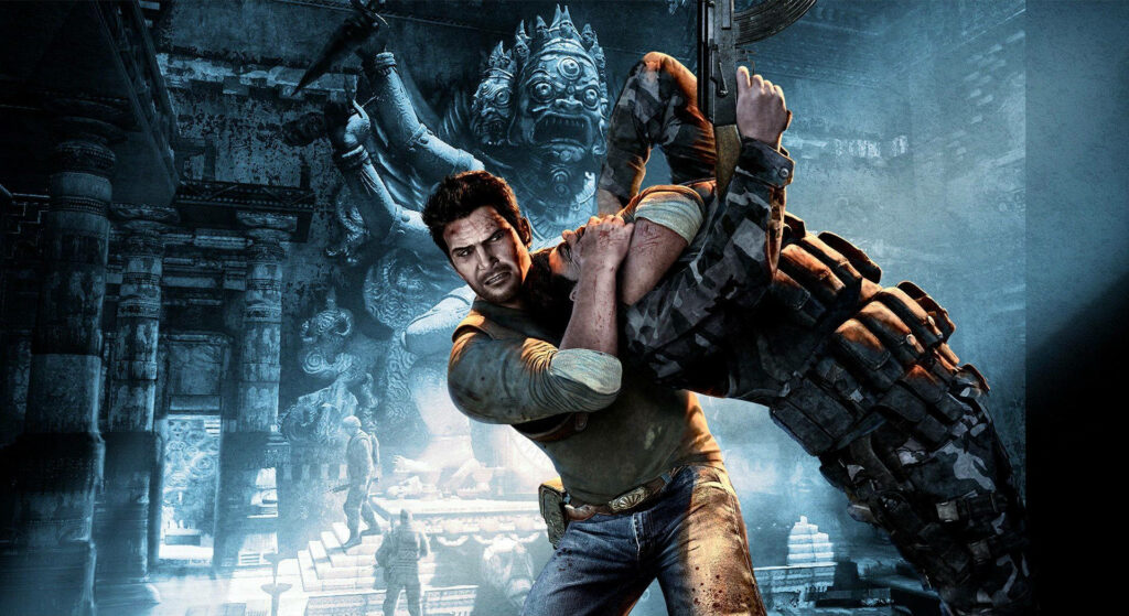 Intense Uncharted Hidden Temple Action Wallpaper Background