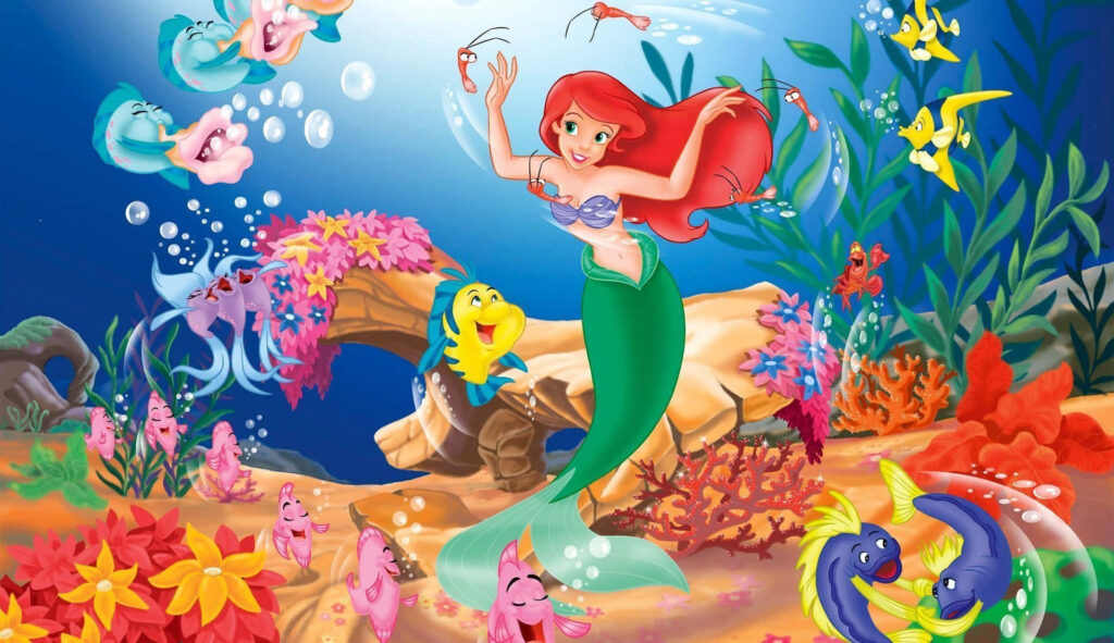 Vibrant Ariel Underwater Scene - Colorful Coral & Sea Friends Wallpaper