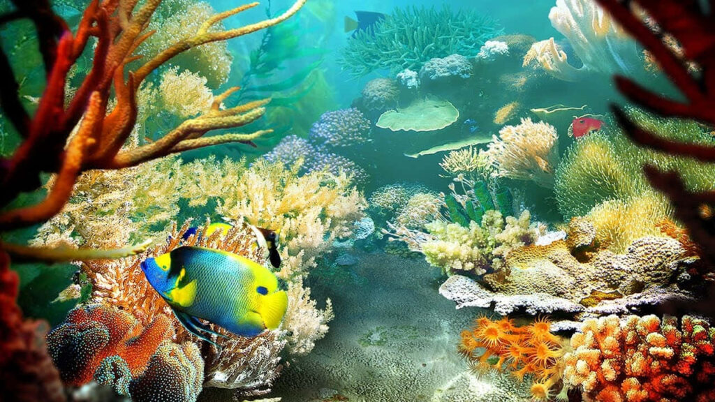 Vibrant Underwater Wallpaper with Colorful Angelfish & Corals
