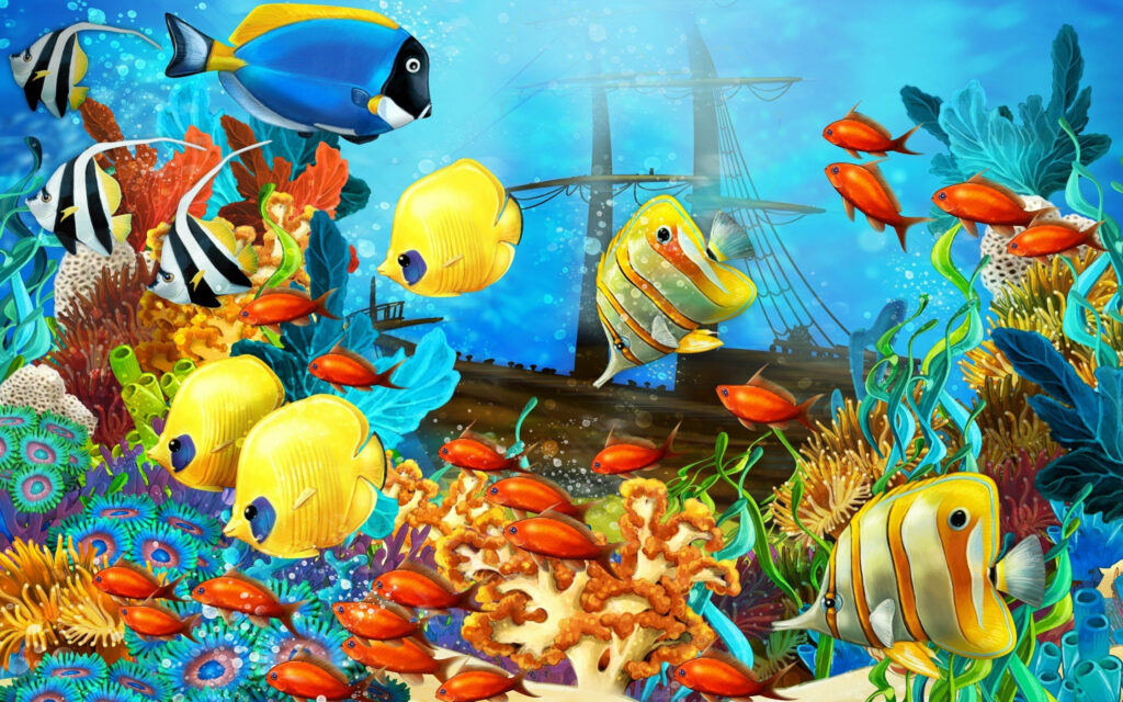 Vibrant Underwater Wallpaper: Exotic Fish & Coral Reefs Scene