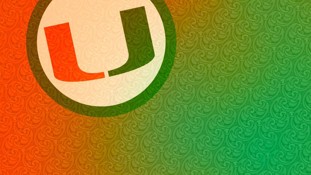 University of Miami Roundel Logo wallpaper with vibrant orange and green Hurricanes background