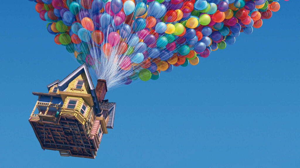 Colorful 'Up' Movie Wallpaper: Carl's Floating House with Balloons