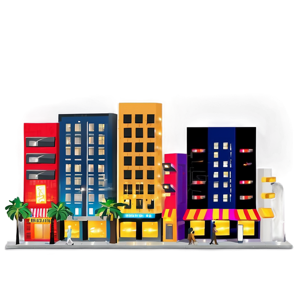 Vibrant Nightlife District: Colorful Buildings & Lively Atmosphere Wallpaper