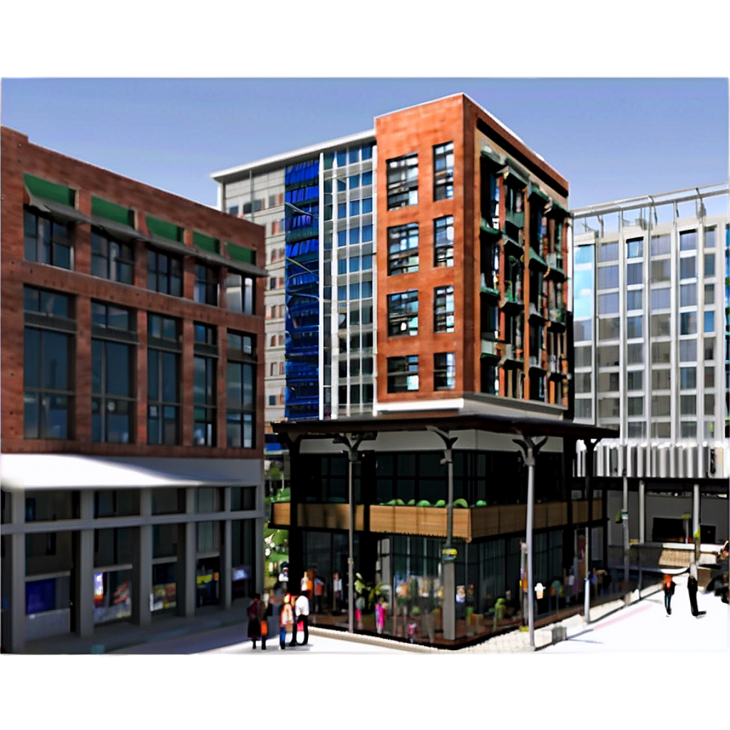 Vibrant Urban Redevelopment: Modern Square & Stylish Architecture Wallpaper