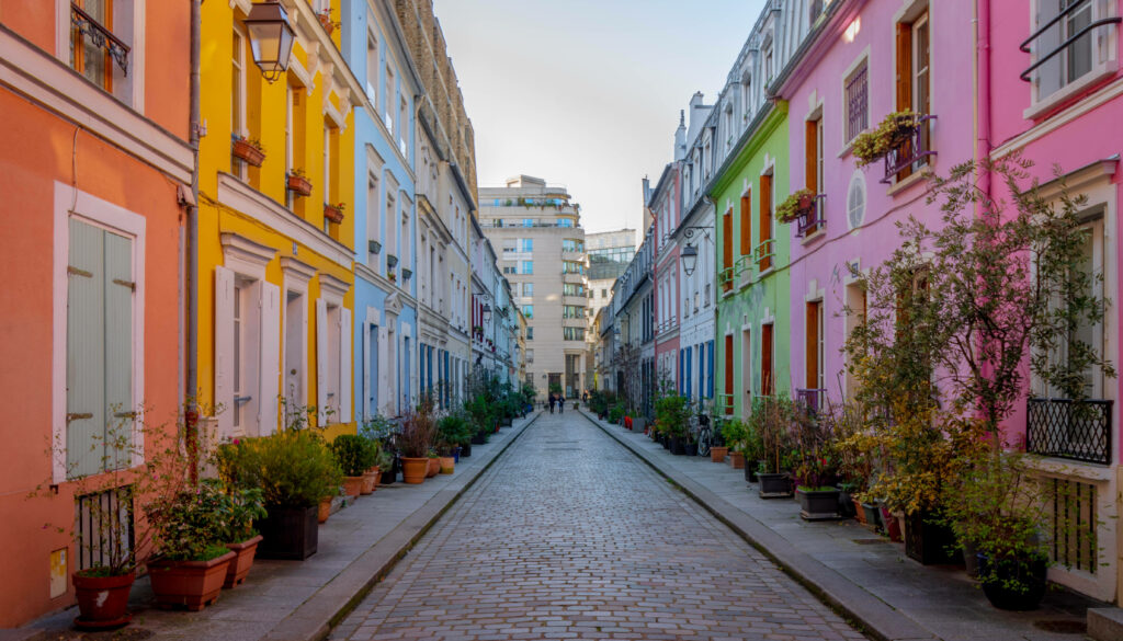Vibrant Urban Street Wallpaper: Colorful Buildings for Cheerful Vibes