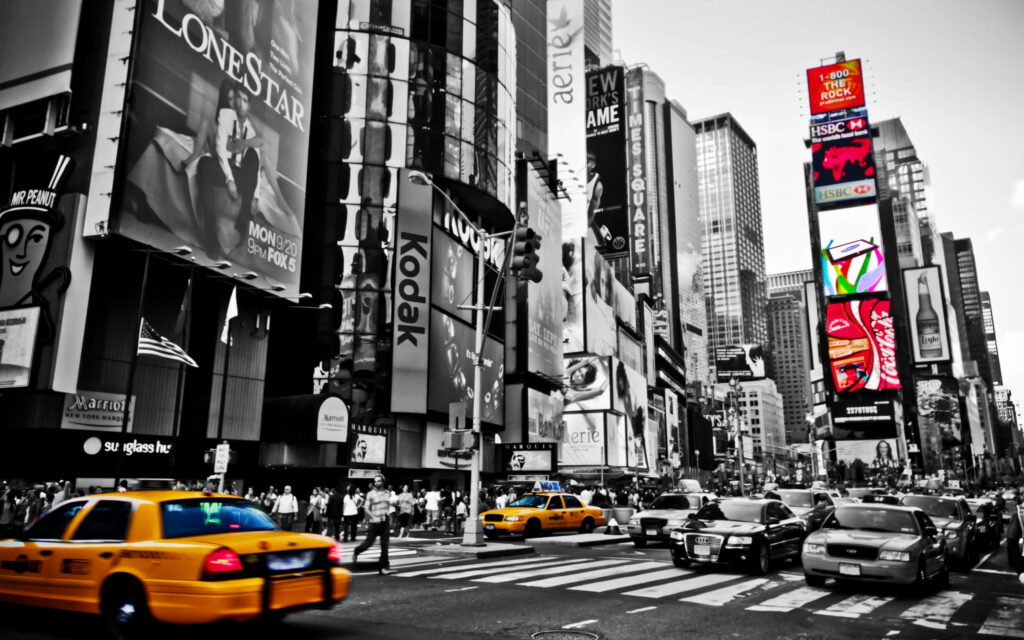 Vibrant Urban Wallpaper: Yellow Cabs & Iconic Cityscape Background