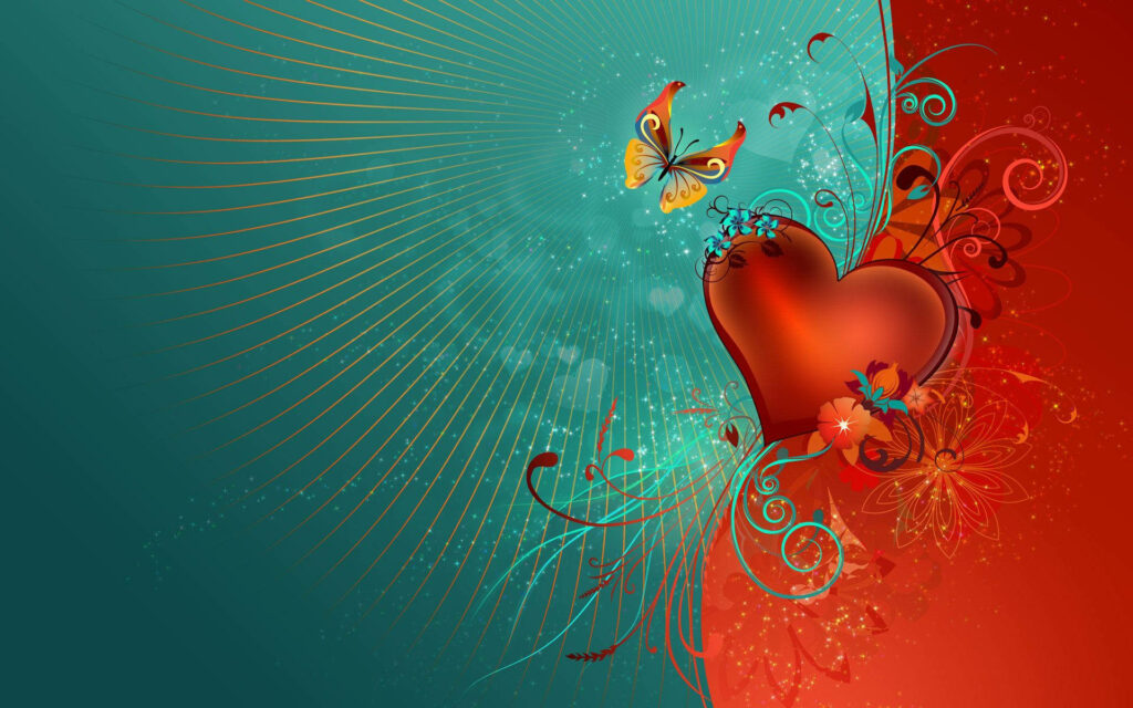 Vibrant Valentine's Butterfly Wallpaper with Heart & Floral Designs