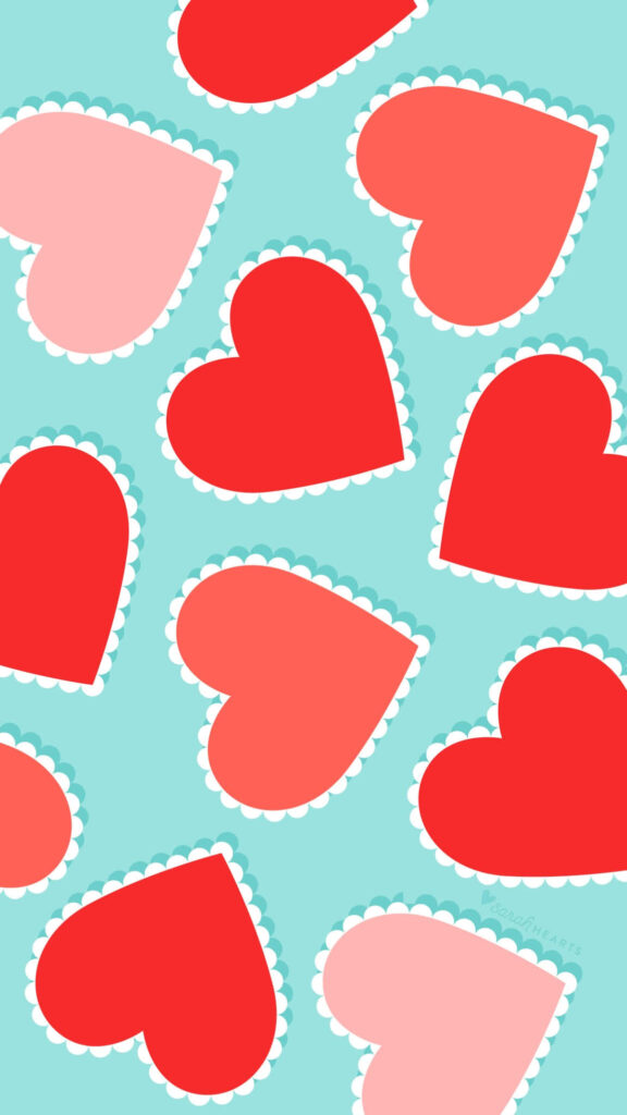 Vibrant Valentine's Day Wallpaper: Red & Pink Hearts on Aqua Background