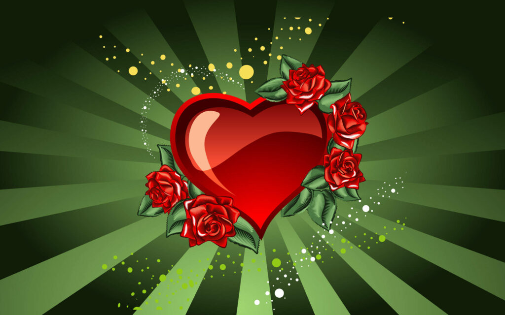 Vibrant Valentine's Day Wallpaper: Red Heart & Blooming Roses