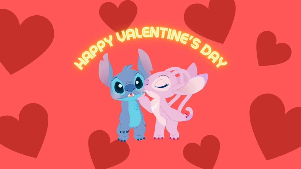 Stitch and Angel Valentine Wallpaper: Cute Hearts & Cheerful Design
