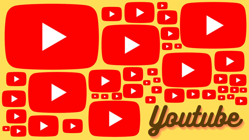 Vibrant Yellow Background Showcasing Various Sizes of the Iconic YouTube Logo – Stunning YouTube Logo Wallpaper