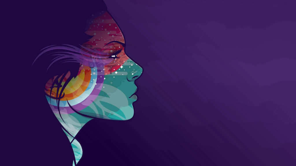 Vibrant Vector Art Girl Wallpaper: Abstract Patterns on Dark Background