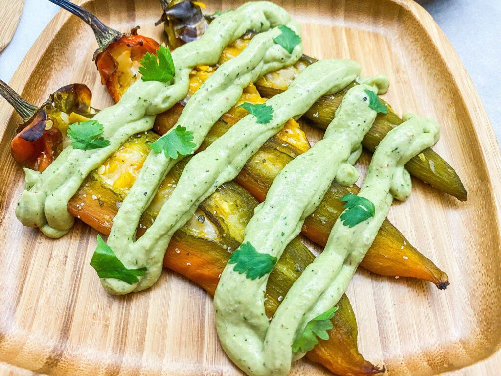 Vibrant Vegan Chili Relleno Wallpaper with Avocado Crema & Cilantro