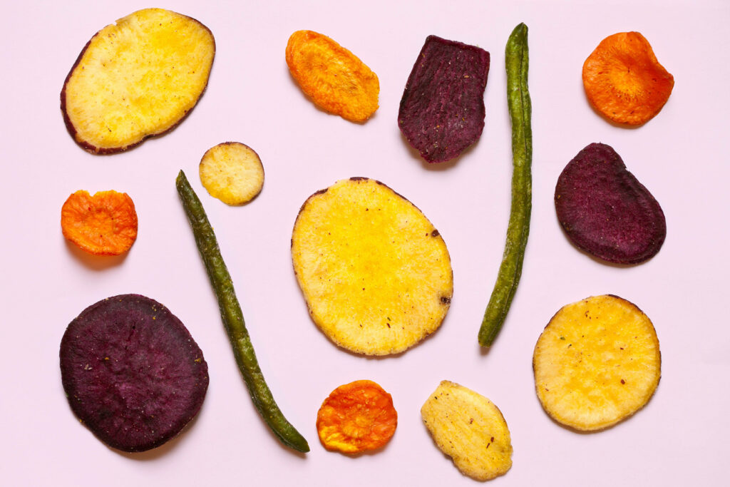 Colorful Vegetable Chips Wallpaper: Sweet Potato, Beetroot, Carrot