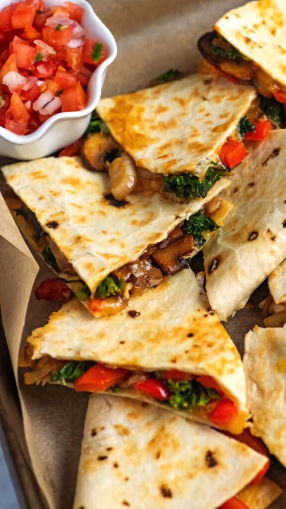 Vibrant Vegetable Quesadillas with Tomato Salsa on Parchment Tray Wallpaper