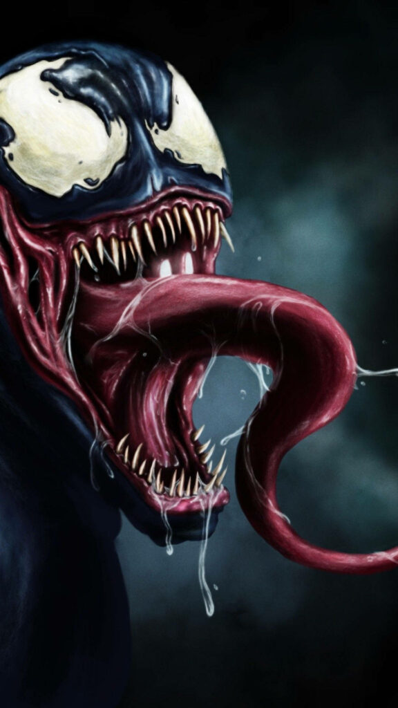 Vibrant Venom iPhone Wallpaper: Cartoon Style with Sharp Teeth