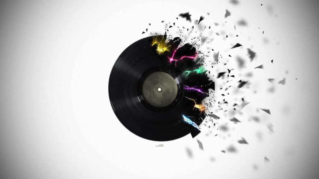 Colorful Vinyl Record Explosion Wallpaper - Dynamic Music Art Design