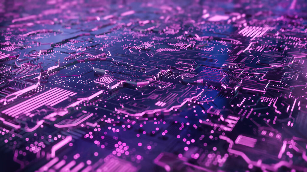 Vividly Captured in 4K: Unlocking the Mysterious Purple-Hued Laptop Circuits Wallpaper