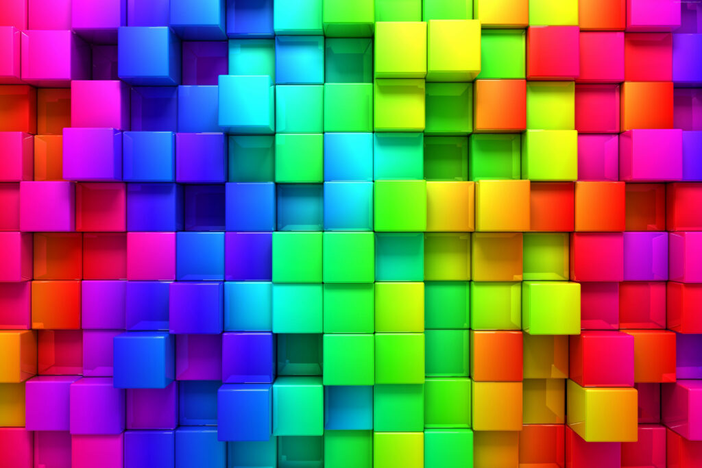 Vibrant Kaleidoscope: Captivating 3D Cubes in Dazzling Hues Form a Mesmerizing 5K HD Wallpaper