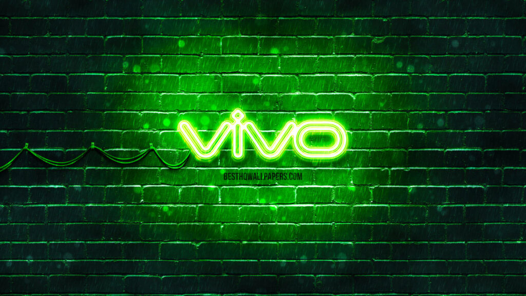 Brick Wall Illuminates VIVO's Green Logo: An Aesthetic Transformation Wallpaper