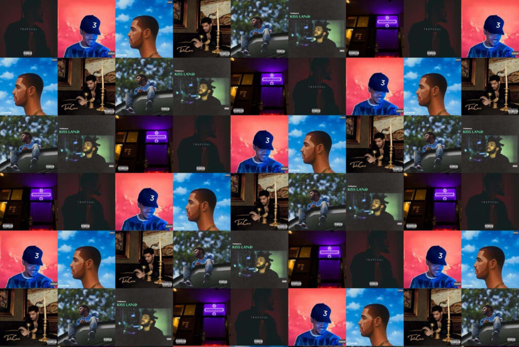 Vibrant Tile Wallpaper Featuring Iconic Album Covers & Drake Art