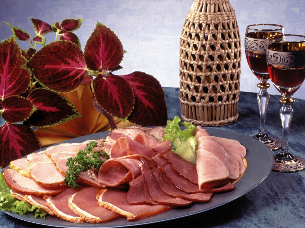 Decorative Wallpaper: Assorted Meats Platter with Fresh Garnishes
