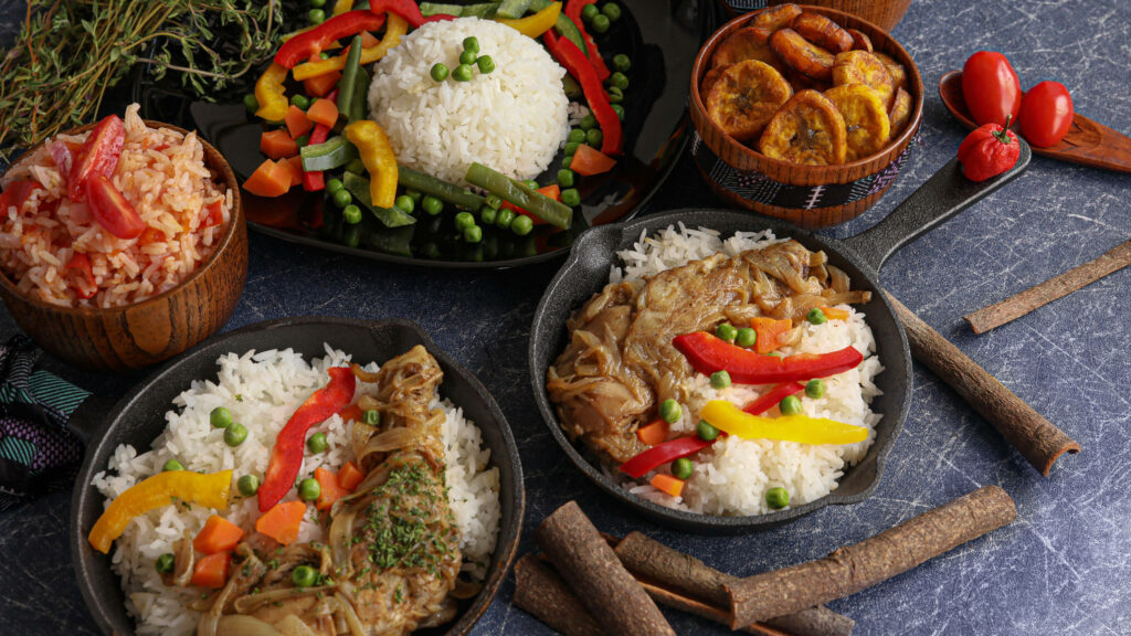 Vibrant Wallpaper of Colorful Meals on Rustic Background