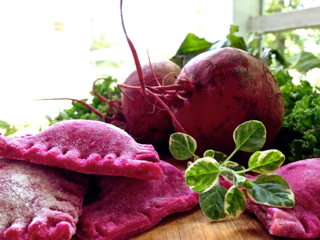 Vibrant Wallpaper: Delicious Beetroot Pastries & Fresh Greens