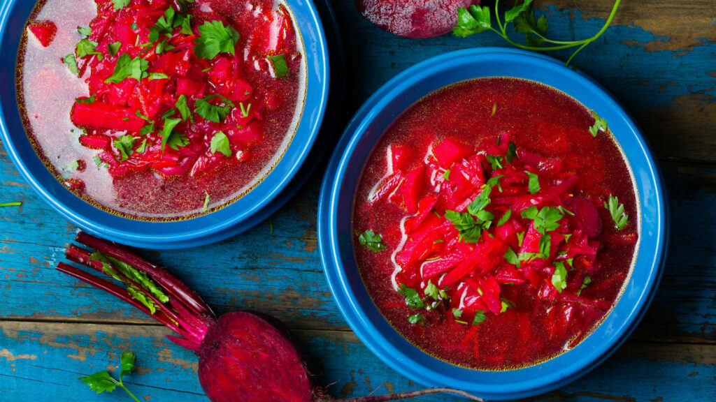 Vibrant Borscht Wallpaper: Two Bowls of Beetroot Delights
