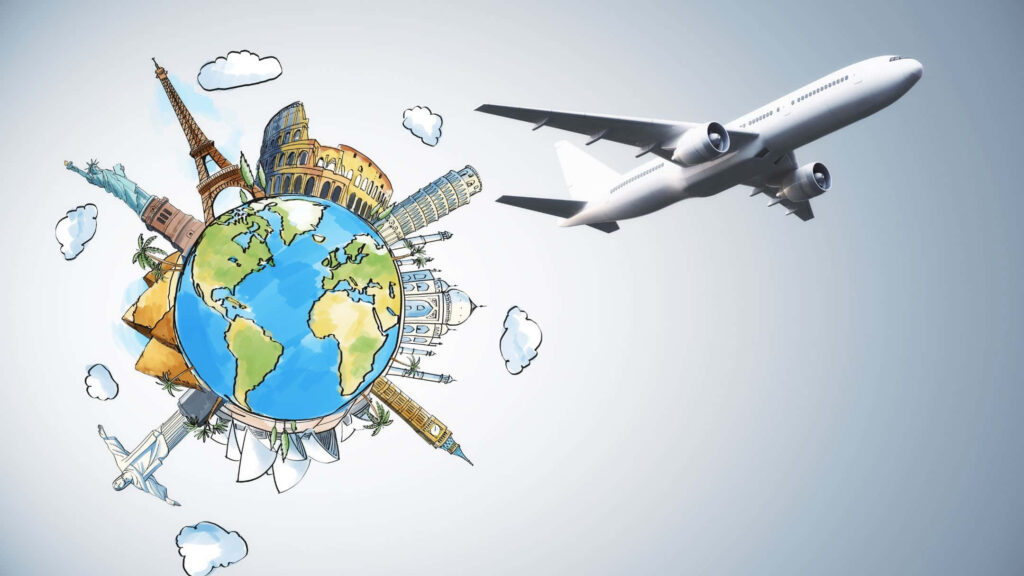 Vibrant Travel Landmarks Wallpaper: Globe with Iconic Structures