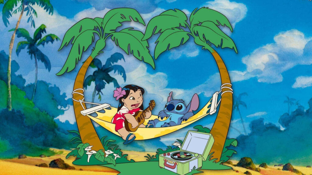 Vibrant Lilo and Stitch Wallpaper: Tropical Hammock Paradise