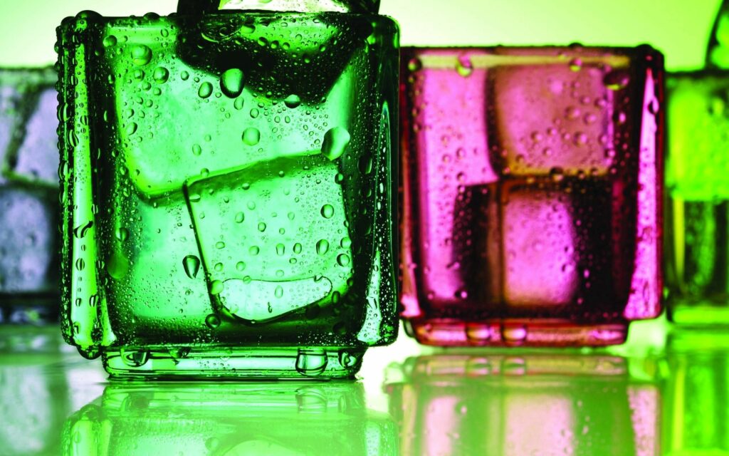 Colorful Glass Cups with Ice - Vibrant Green Wallpaper Background